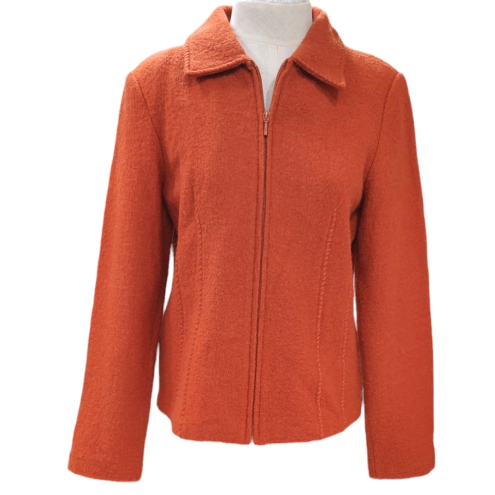 Vintage Sarah wool jacket women's large pumpkin orange full zip Fall Halloween